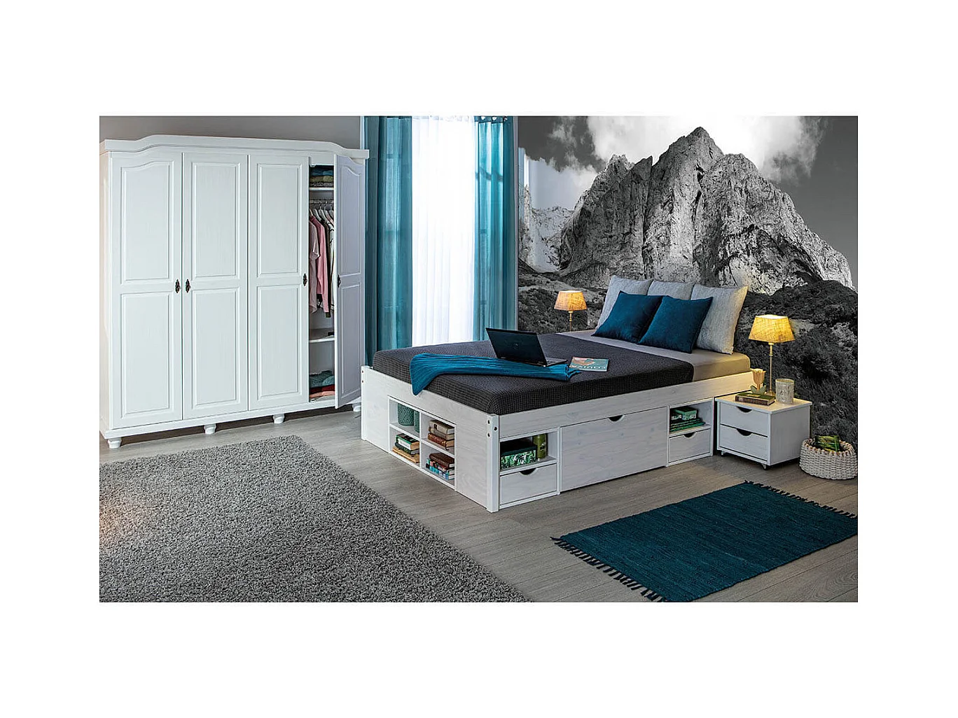 ALASKA - Lit 180x200cm multi-rangement Vernis Blanc