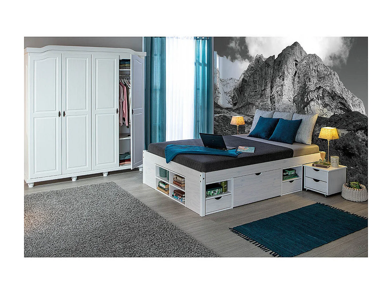 ALASKA - Lit 180x200cm multi-rangement Vernis Blanc