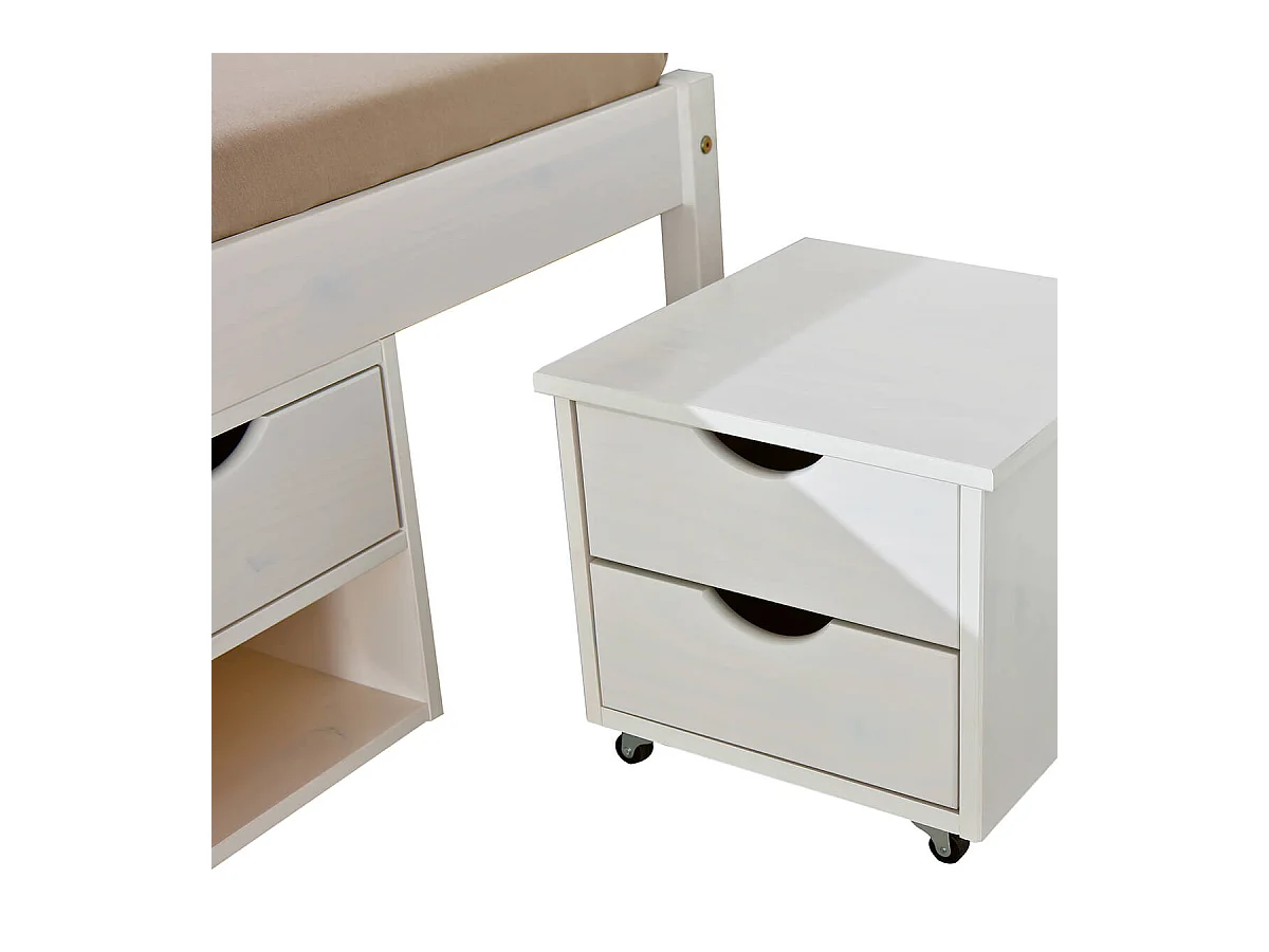 ALASKA - Lit 140x190cm multi-rangement Vernis Blanc