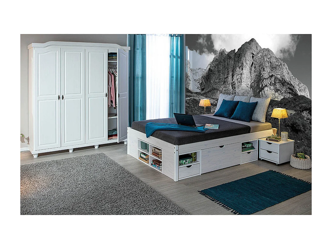 ALASKA - Lit 140x190cm multi-rangement Vernis Blanc