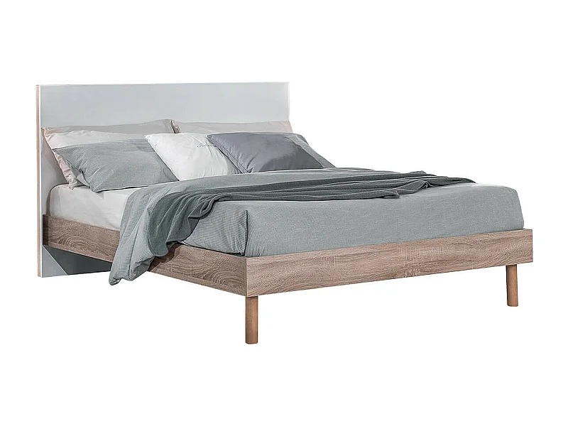 PREEM - Lit 160x200cm avec Tête de Lit Blanche