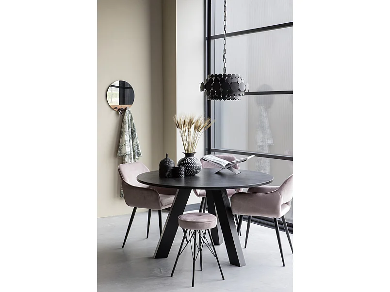 RHONDA - Table repas ronde en bois de chêne noir 129 cm