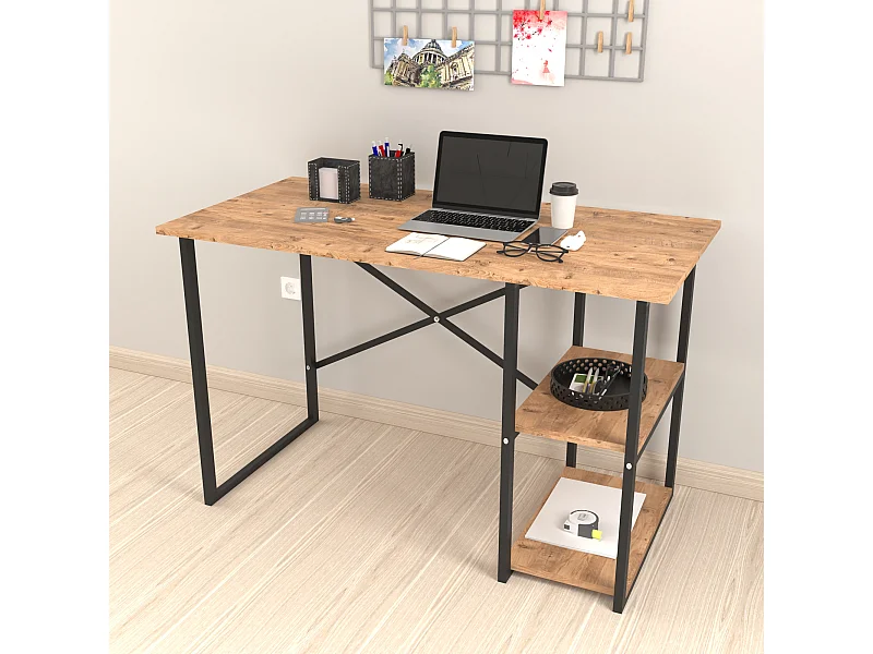 Bureau Nittedal avec étagère intégrée à 2 niveaux 75 x 120 x 60 cm effet chêne [en.casa]