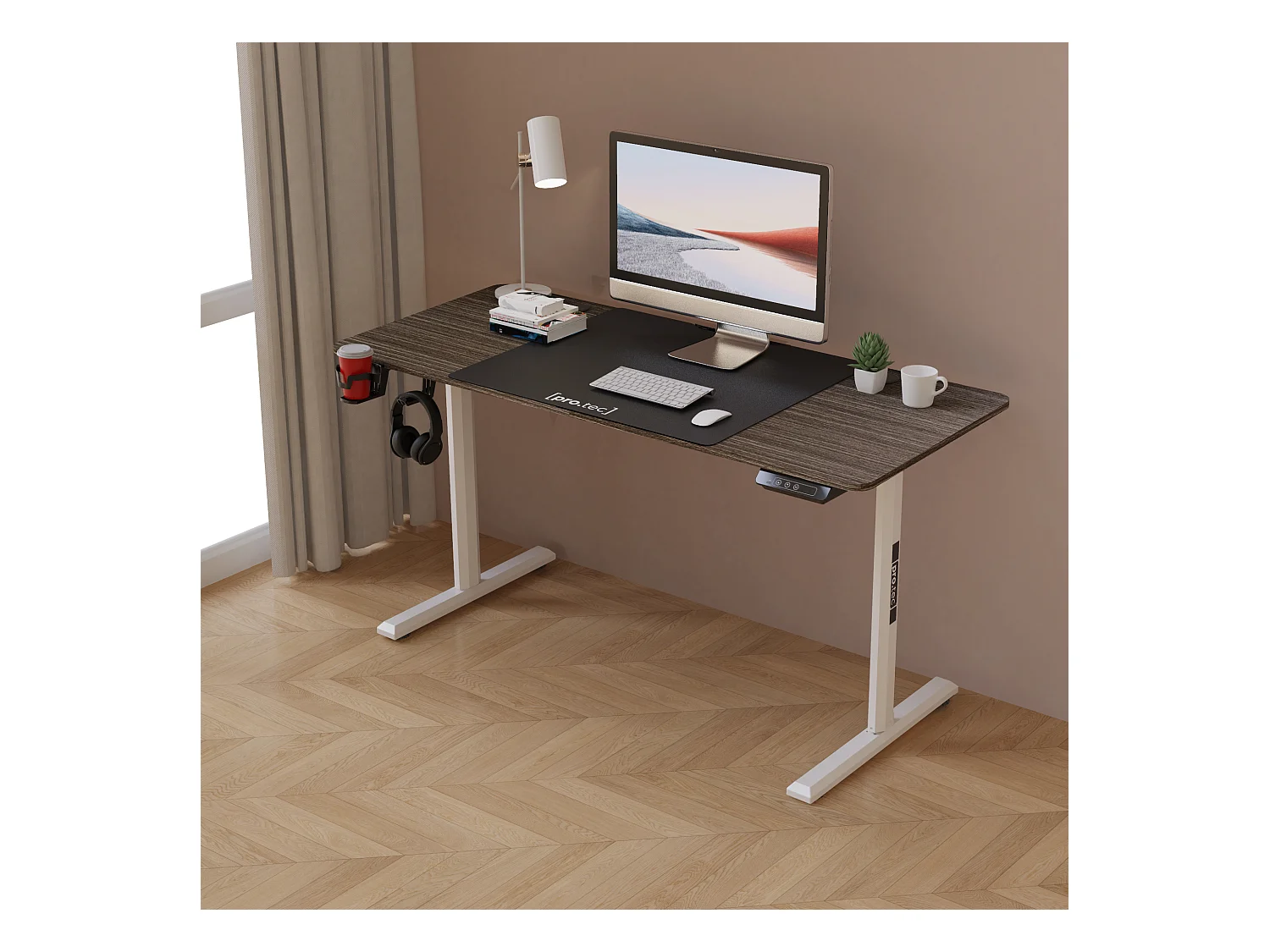 Bureau électrique Hayward à hauteur réglable 140 x 60 x 72 - 117 cm effet bois foncé [pro.tec]
