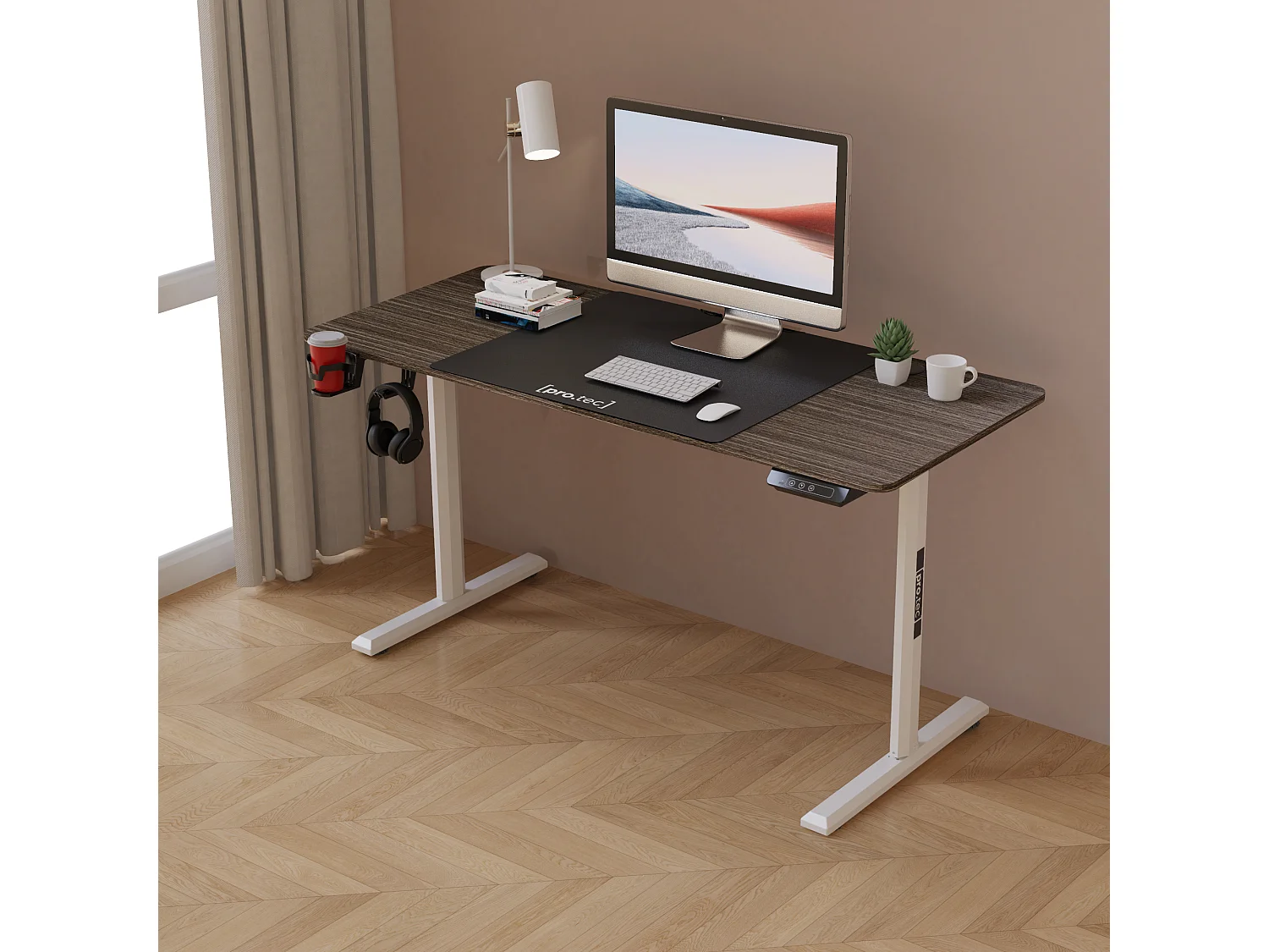 Bureau électrique Hayward à hauteur réglable 140 x 60 x 72 - 117 cm effet bois foncé [pro.tec]
