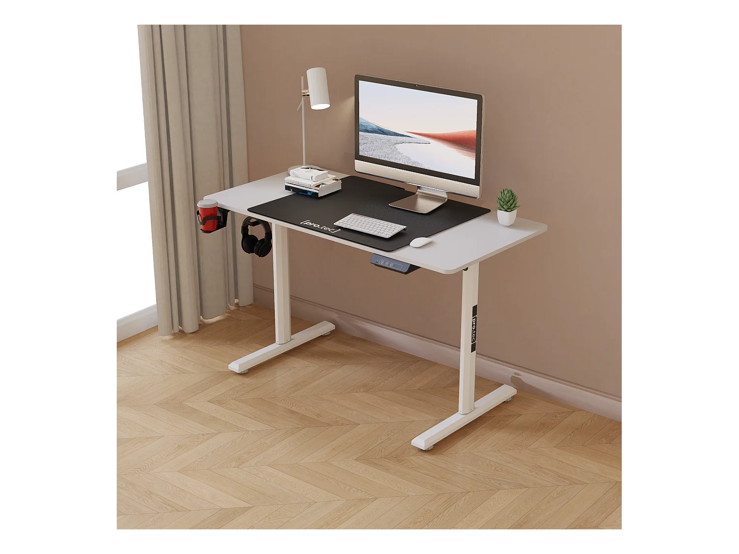 Bureau électrique Pomona à hauteur réglable 110 x 60 x 72 - 117 cm blanc [pro.tec]