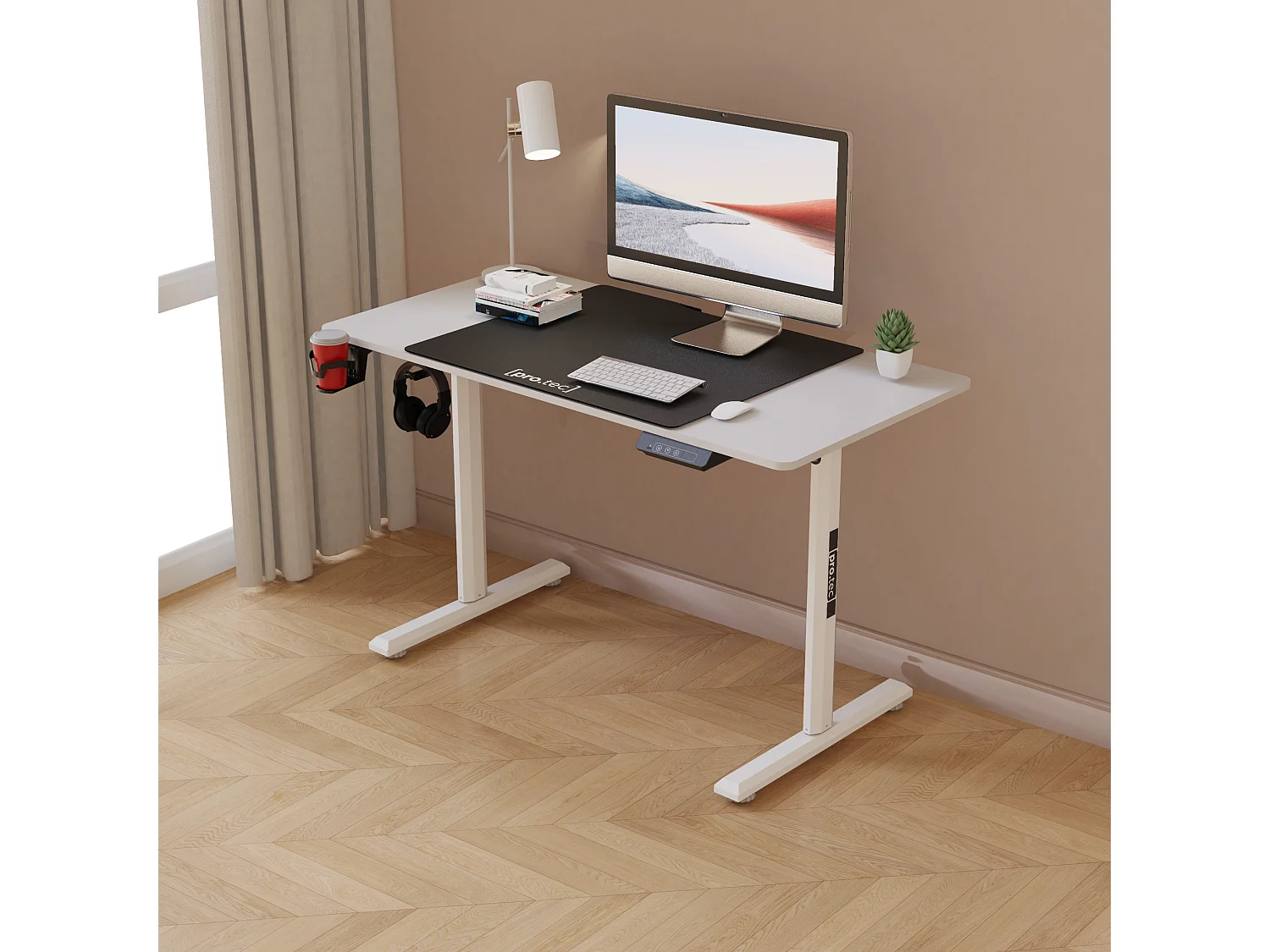 Bureau électrique Pomona à hauteur réglable 110 x 60 x 72 - 117 cm blanc [pro.tec]