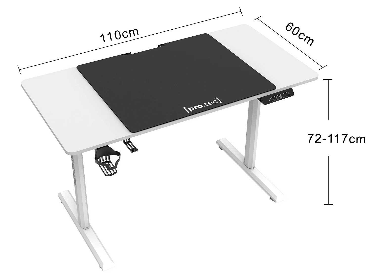 Bureau électrique Pomona à hauteur réglable 110 x 60 x 72 - 117 cm blanc [pro.tec]