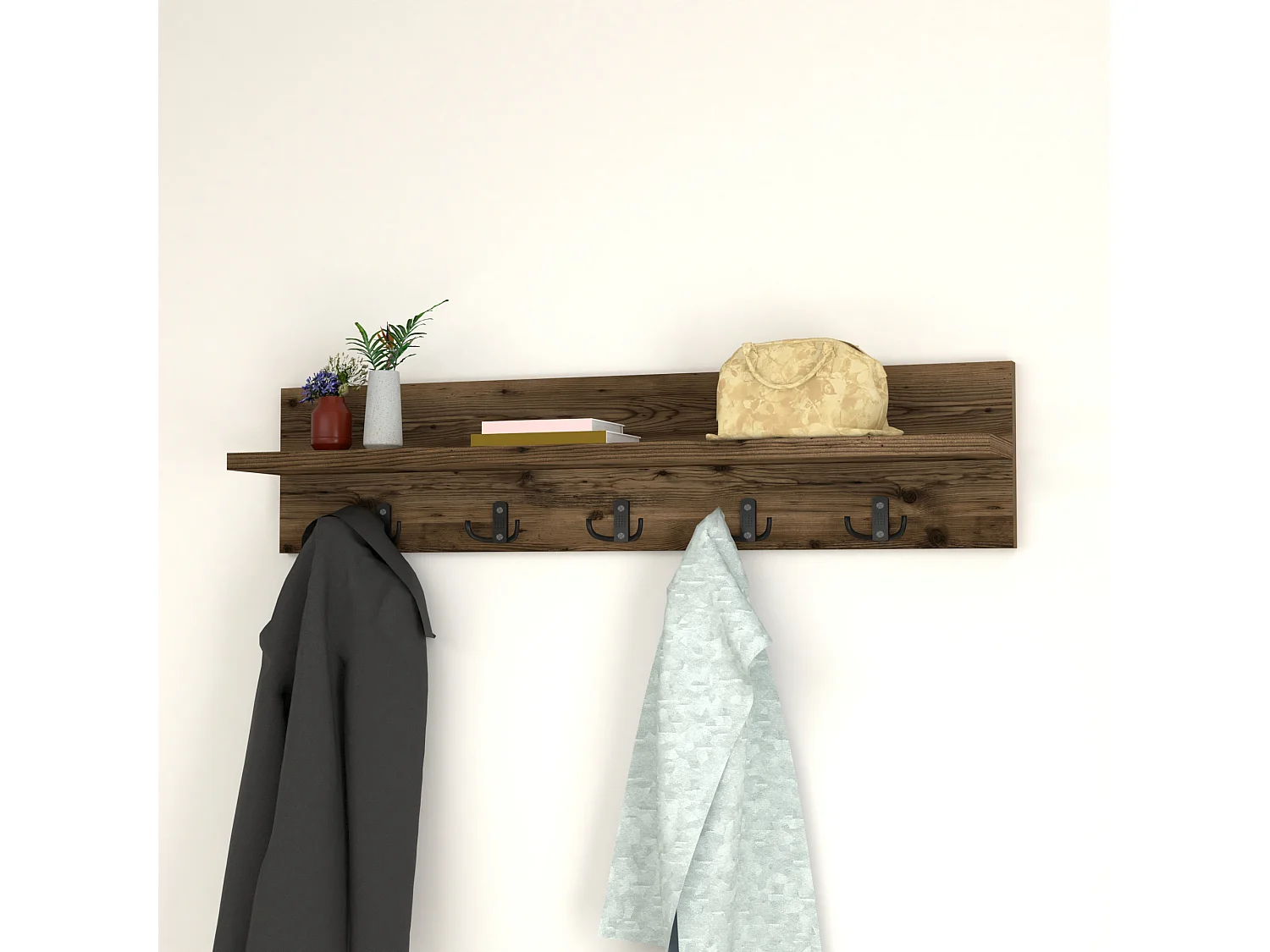 Portemanteau Hammarö à 10 crochets 80 x 13 x 18 cm effet chêne patiné [en.casa]