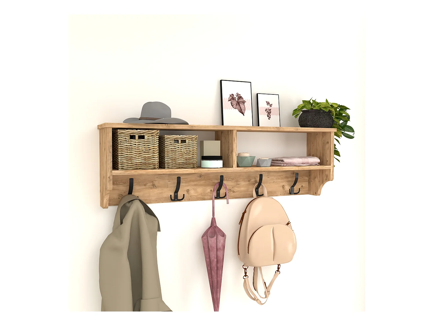 Portemanteau Åstorp à 15 crochets 120 x 22 x 37 cm effet chêne [en.casa]