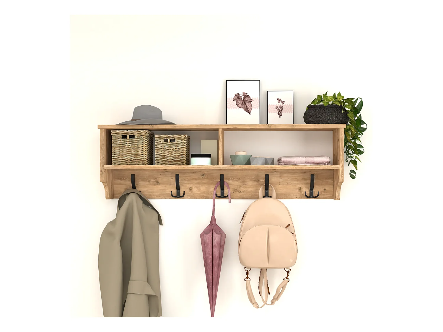 Portemanteau Åstorp à 15 crochets 120 x 22 x 37 cm effet chêne [en.casa]