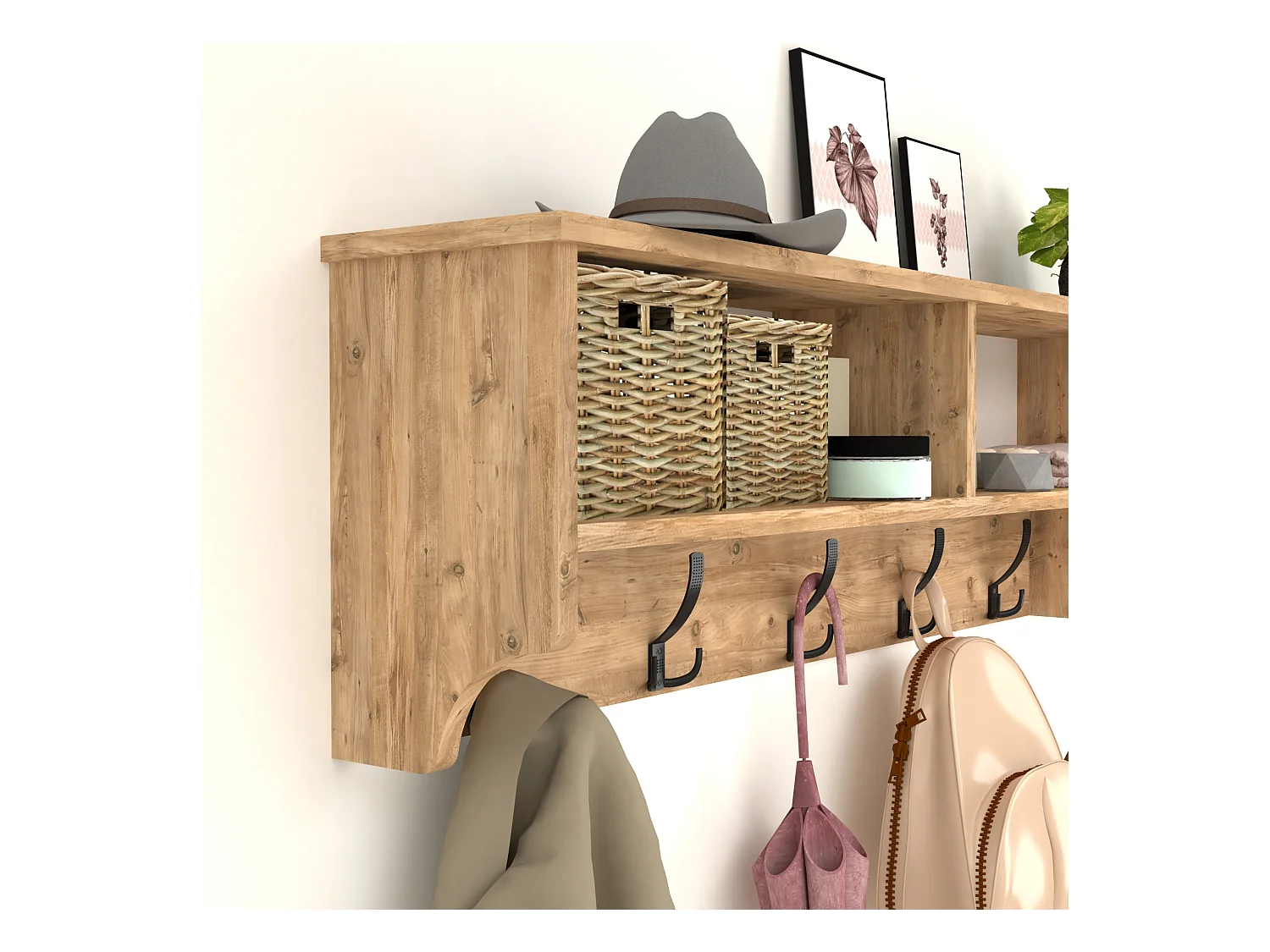 Portemanteau Åstorp à 15 crochets 120 x 22 x 37 cm effet chêne [en.casa]