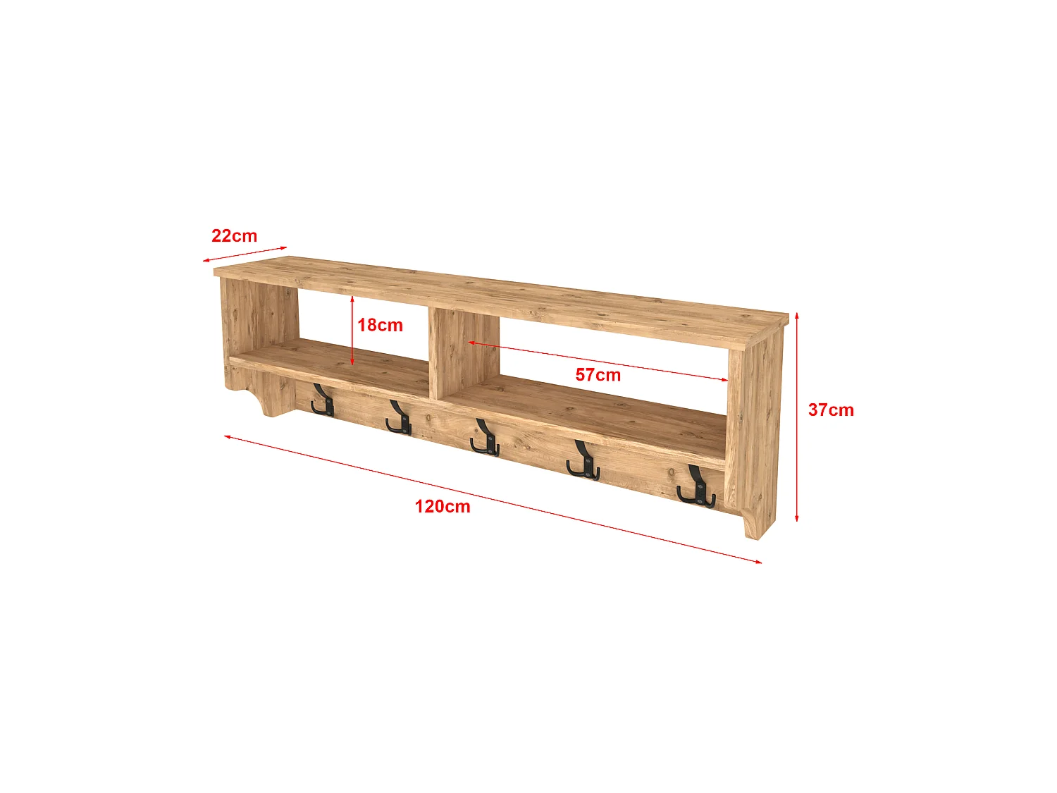Portemanteau Åstorp à 15 crochets 120 x 22 x 37 cm effet chêne [en.casa]