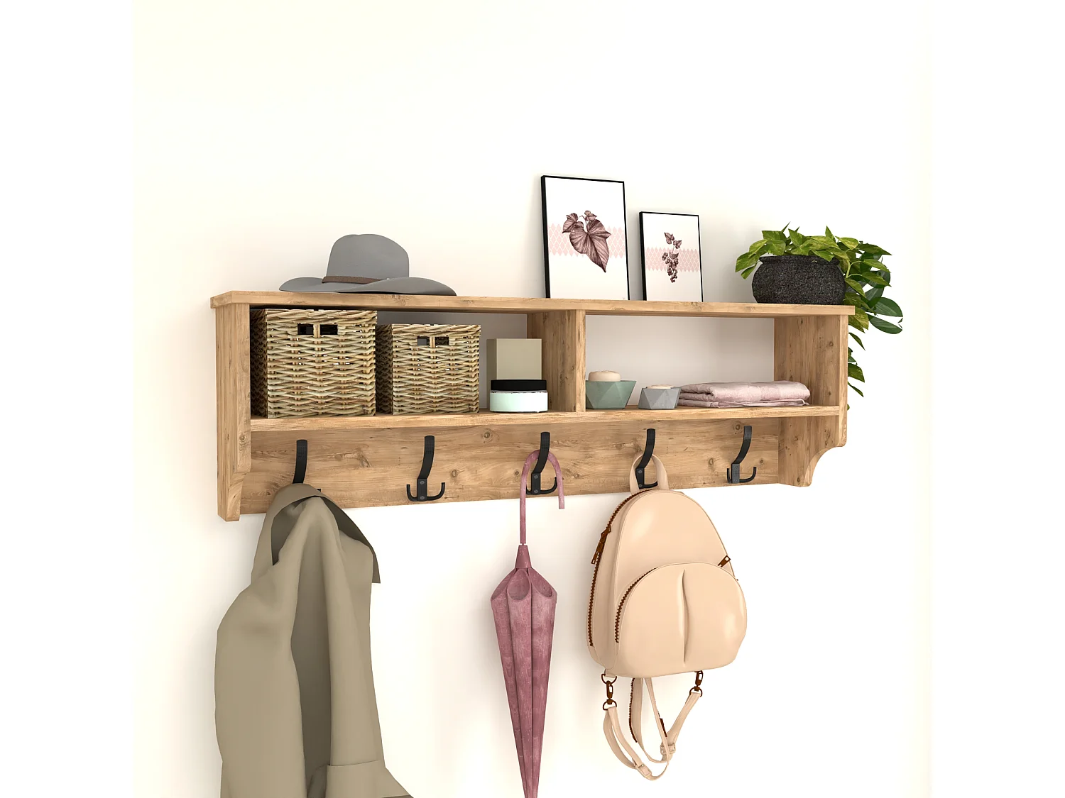 Portemanteau Åstorp à 15 crochets 120 x 22 x 37 cm effet chêne [en.casa]