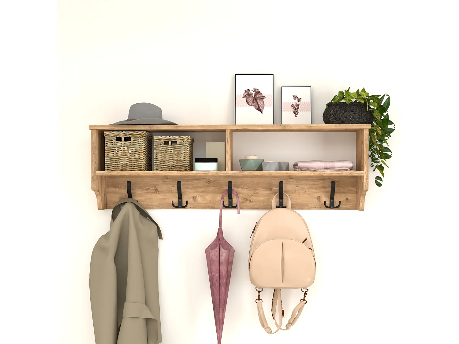 Portemanteau Åstorp à 15 crochets 120 x 22 x 37 cm effet chêne [en.casa]