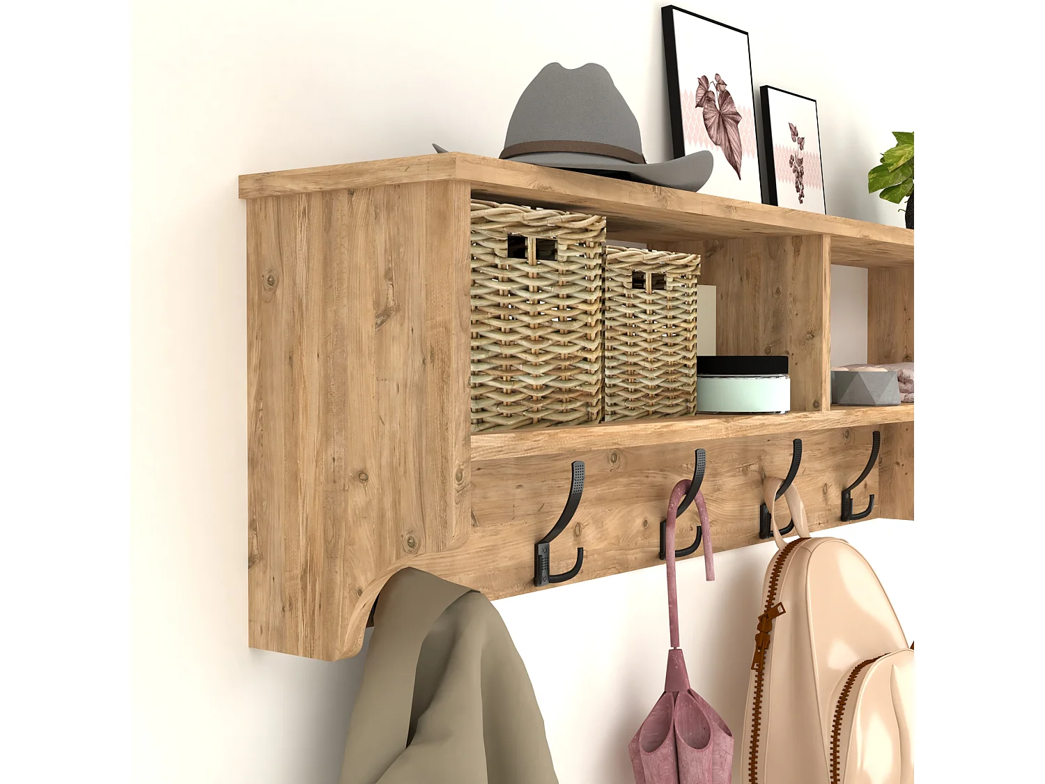 Portemanteau Åstorp à 15 crochets 120 x 22 x 37 cm effet chêne [en.casa]