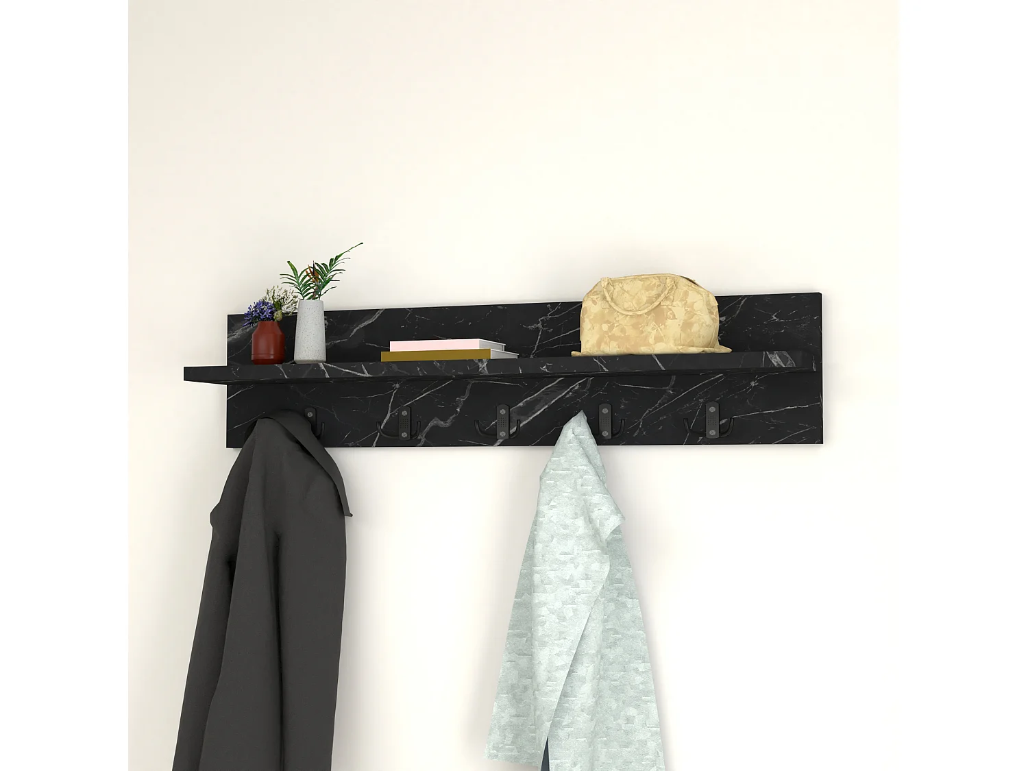 Portemanteau Hammarö à 10 crochets 80 x 13 x 18 cm marbre noir [en.casa]