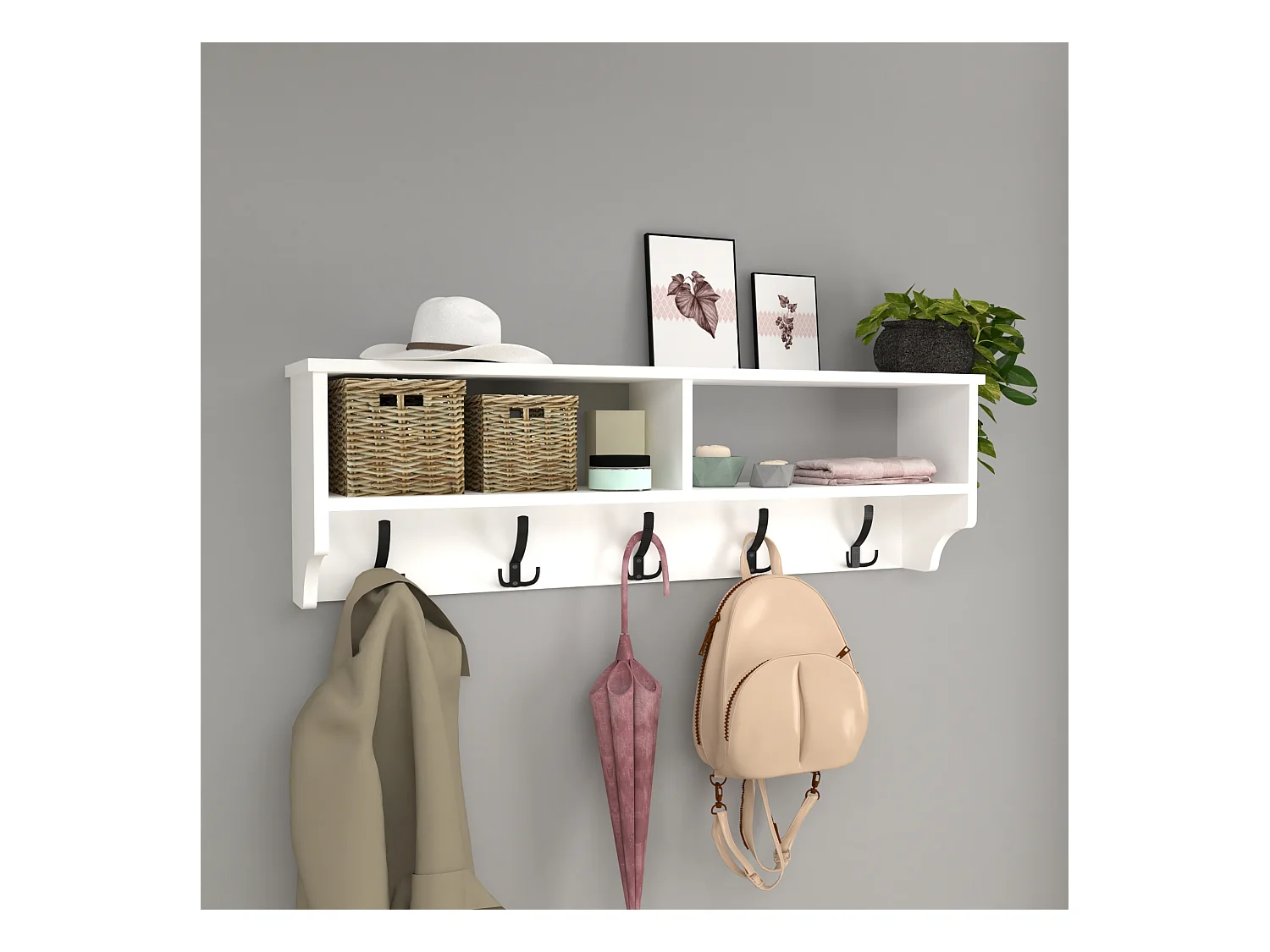 Portemanteau Åstorp à 15 crochets 120 x 22 x 37 cm blanc [en.casa]