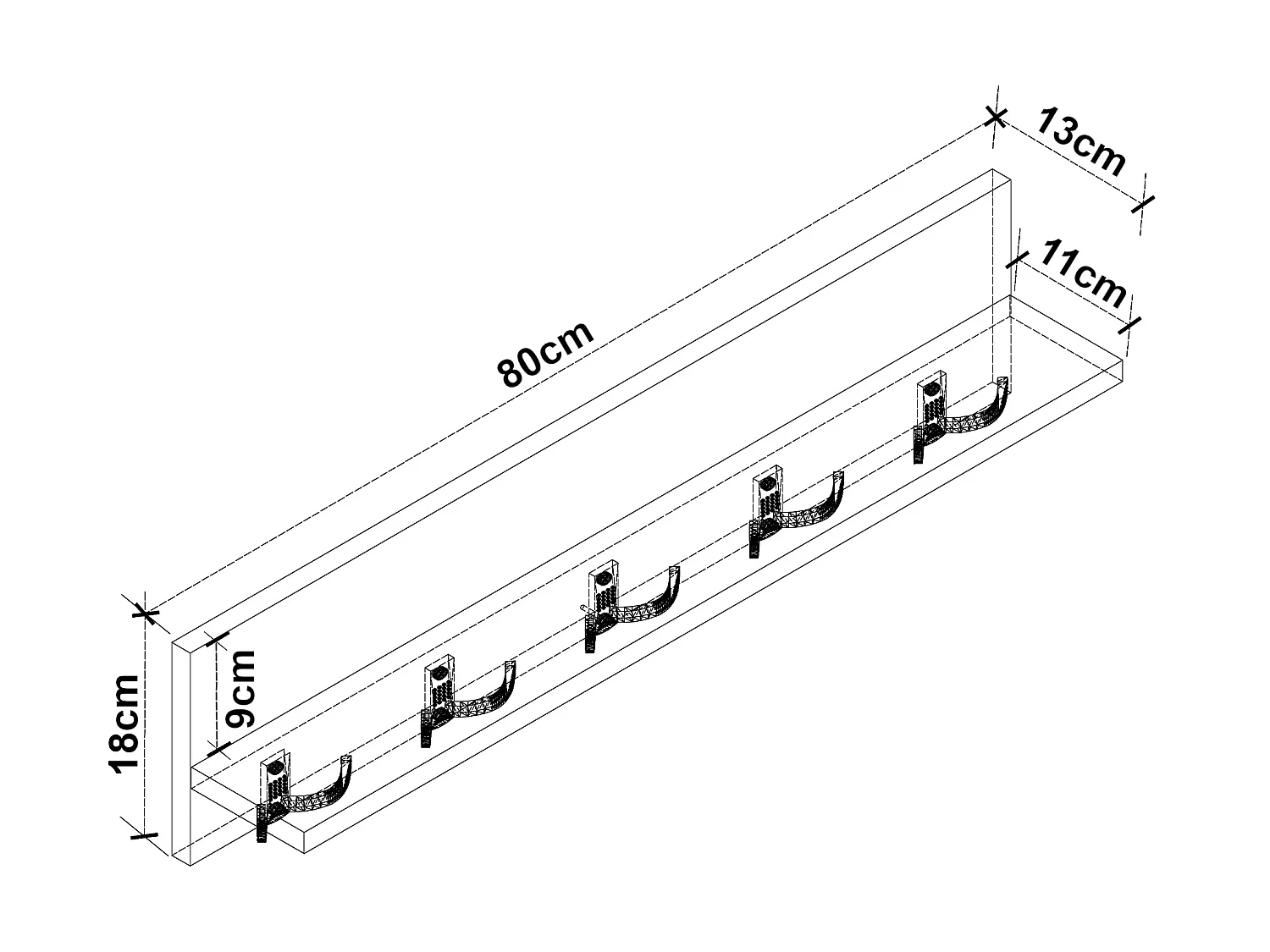 Portemanteau Hammarö à 10 crochets 80 x 13 x 18 cm anthracite [en.casa]