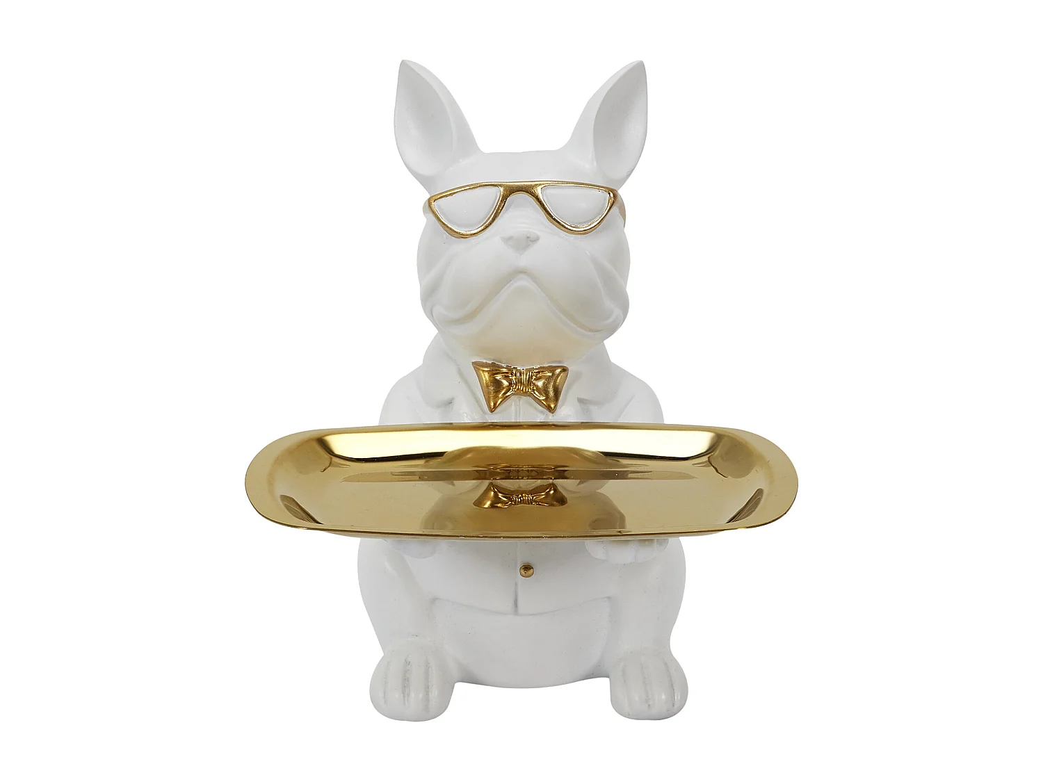 Sculpture Deco Bulldog Blanc Vide Poche 21cm Blanc, Or