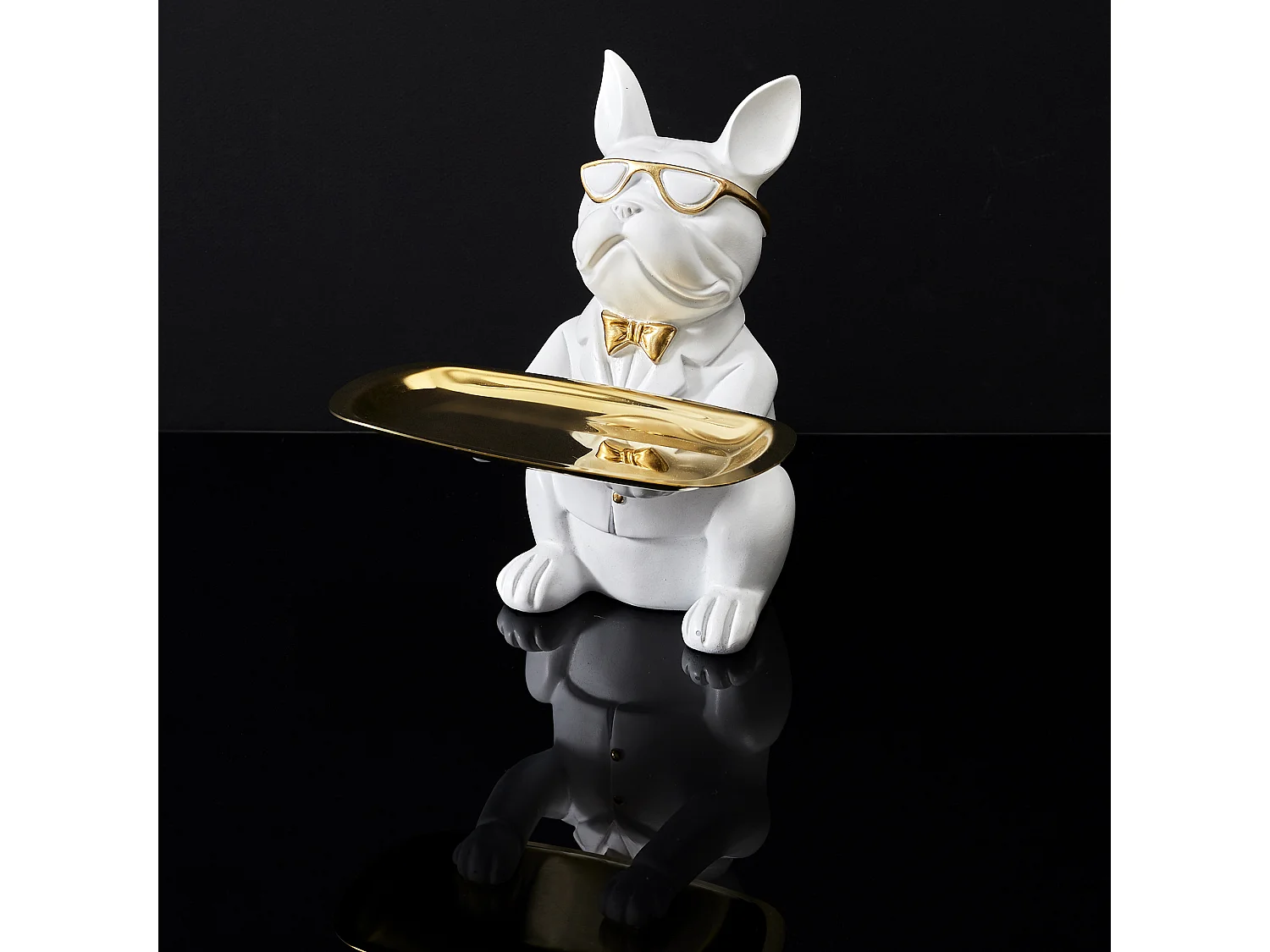 Sculpture Deco Bulldog Blanc Vide Poche 21cm Blanc, Or
