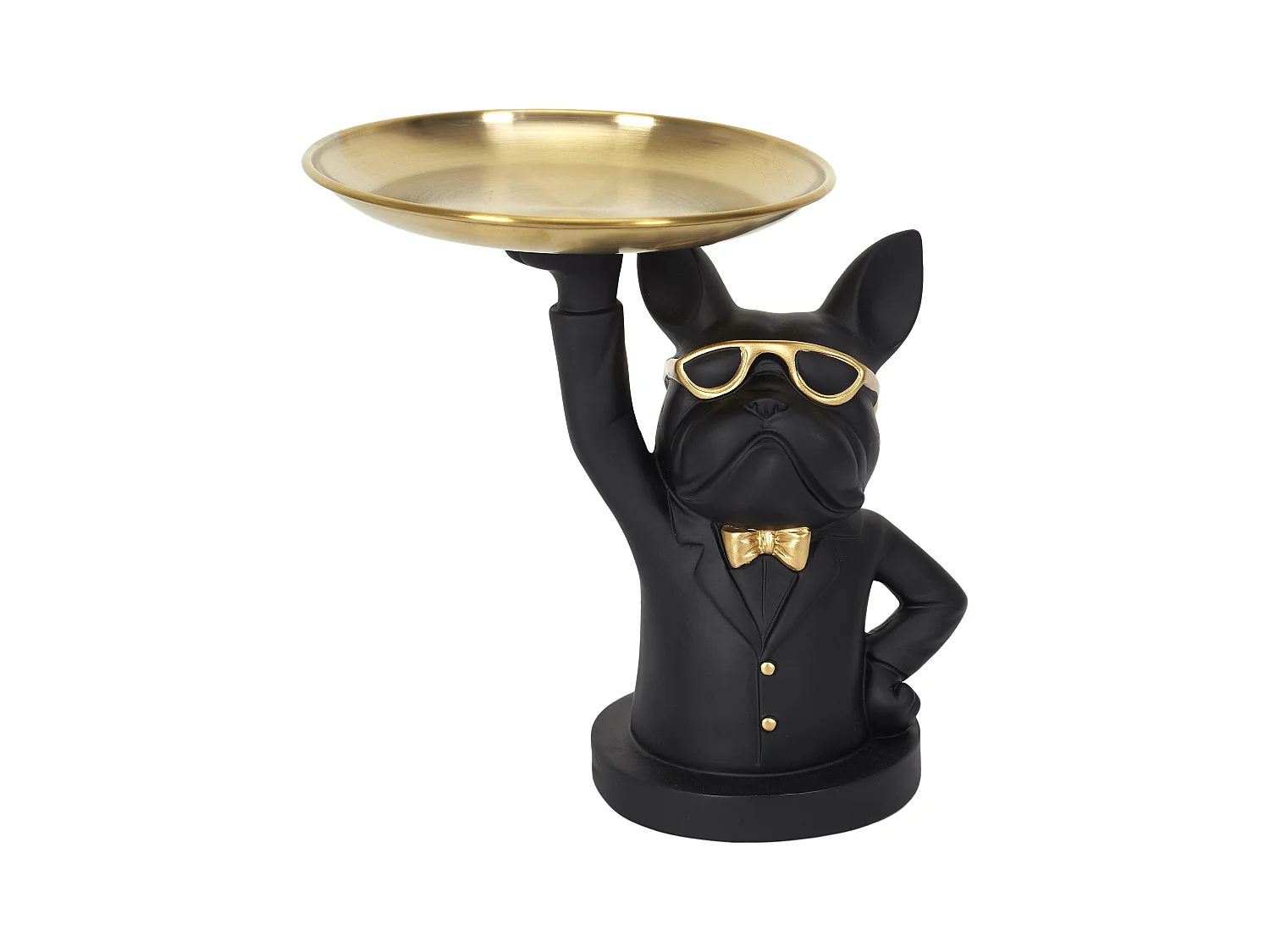 Sculpture Deco Bulldog Noir Vide Poche 23cm Noir, Or
