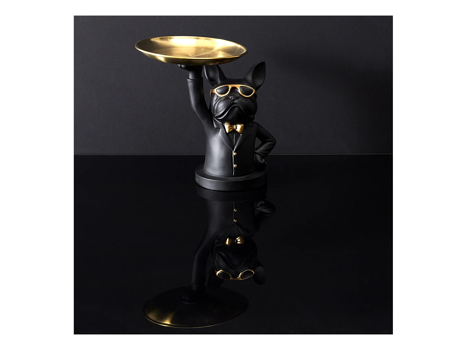 Sculpture Deco Bulldog Noir Vide Poche 23cm Noir, Or