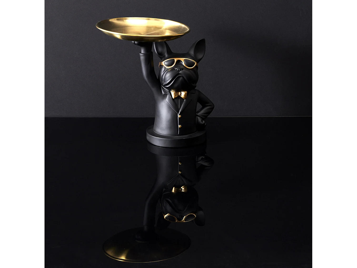 Sculpture Deco Bulldog Noir Vide Poche 23cm Noir, Or