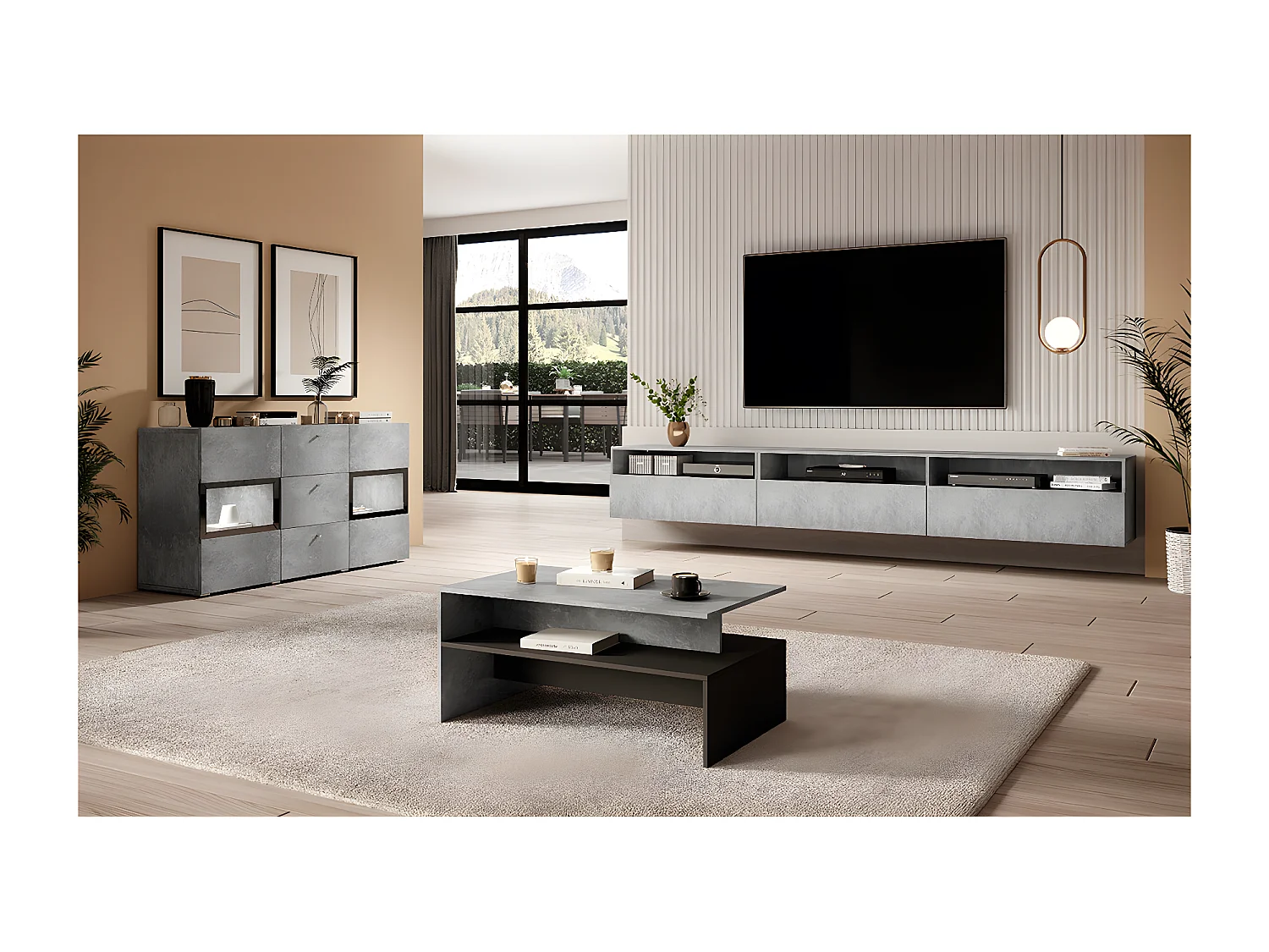 Stolik kawowy BAROS 100x60 jasny beton/czarny