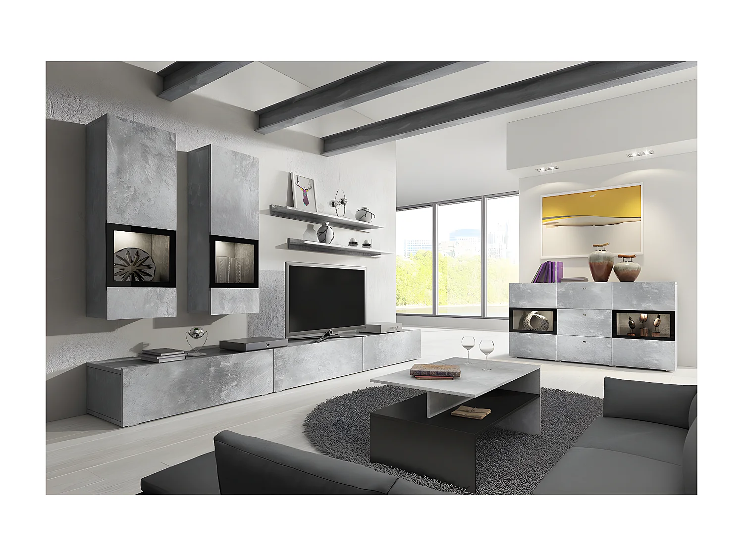 Stolik kawowy BAROS 100x60 jasny beton/czarny