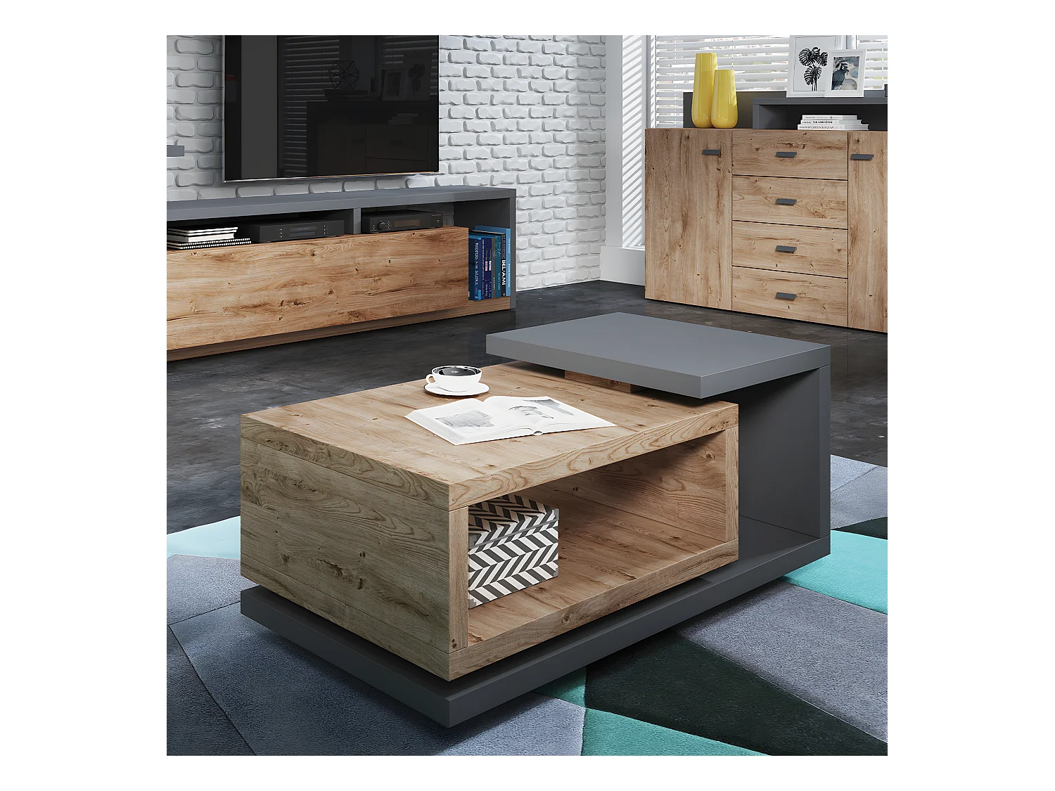 Stolik kawowy BOTA 120x60 antracyt/dąb ribbec