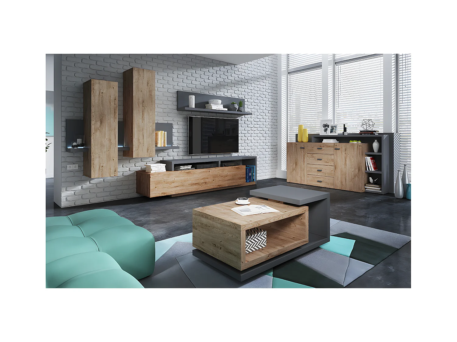 Stolik kawowy BOTA 120x60 antracyt/dąb ribbec