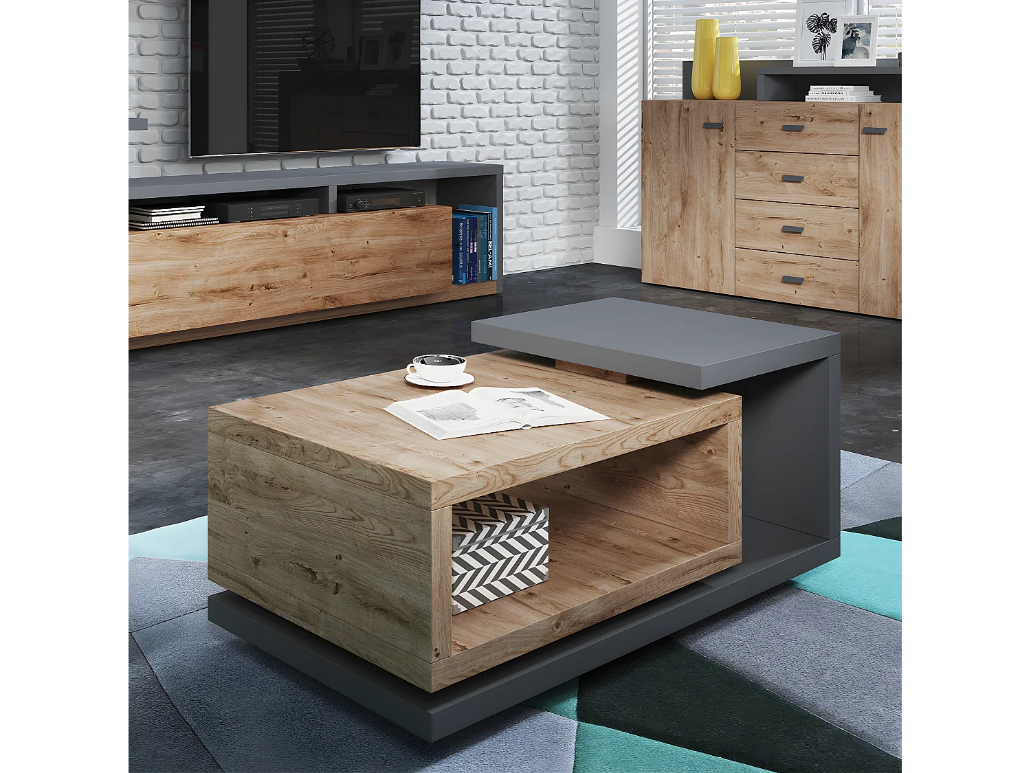 Stolik kawowy BOTA 120x60 antracyt/dąb ribbec