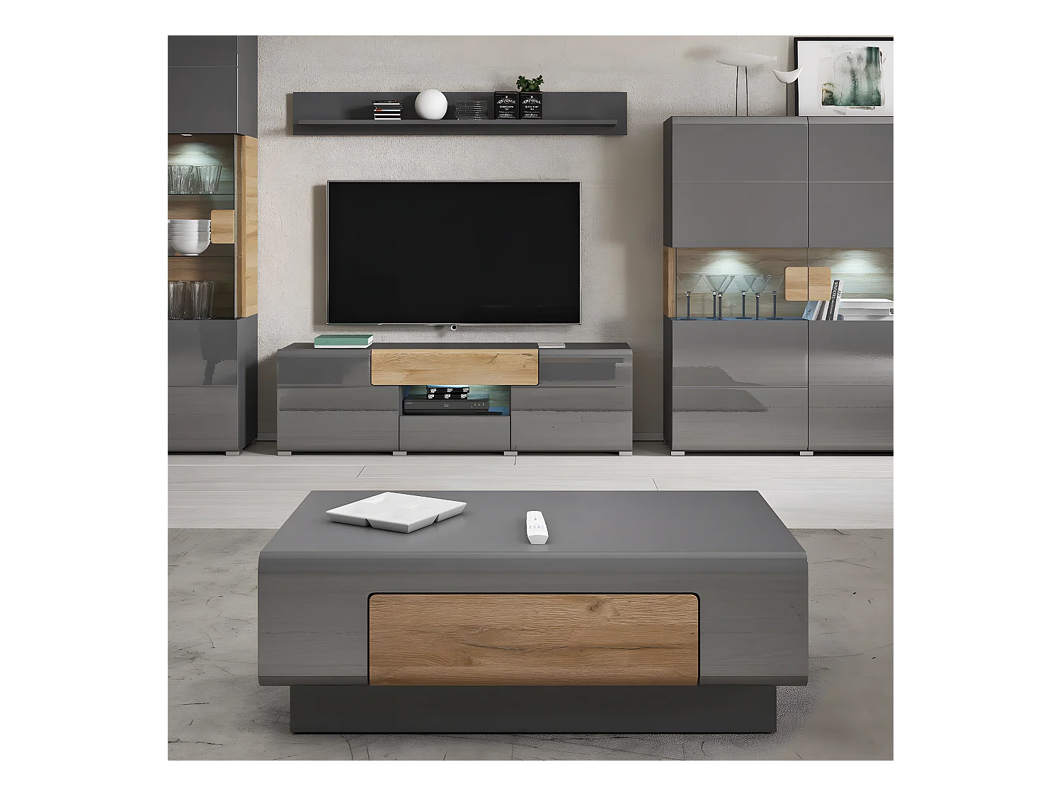 Stolik kawowy TOLEDO 1S antracyt połysk/dąb grandson