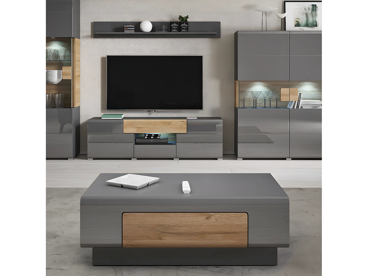 Table basse 1 tiroir Jules Gris et Bois