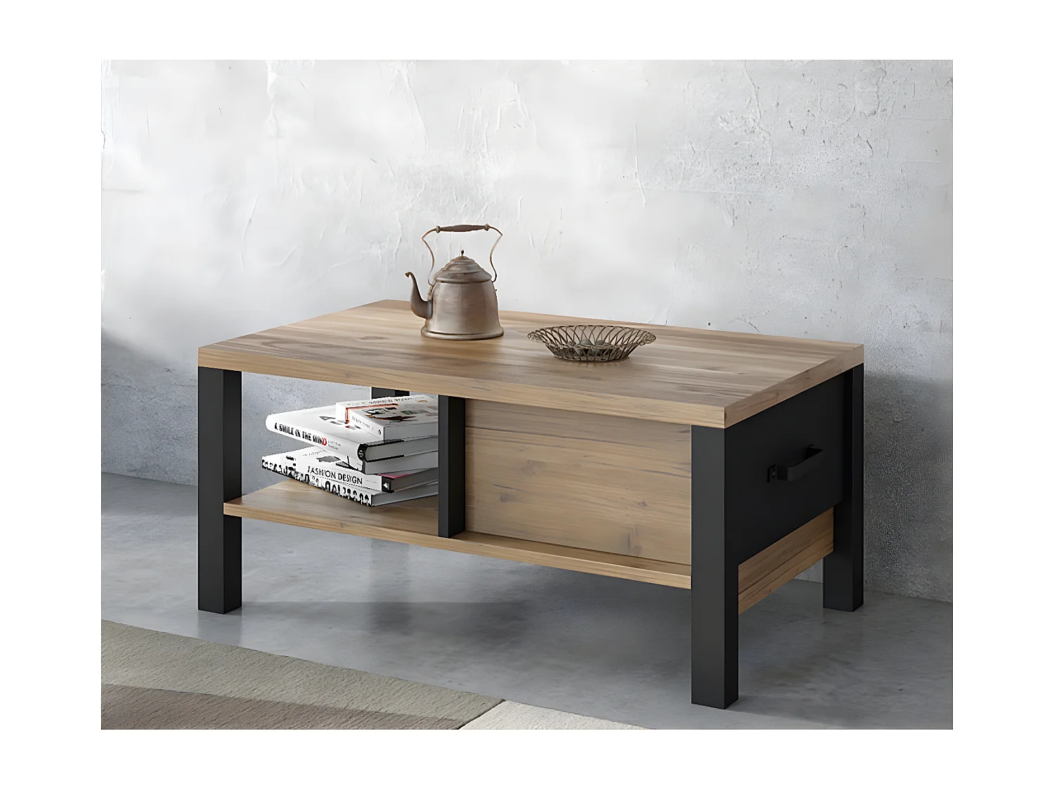 Stolik kawowy OLIN 1S 90x56 appenzeller fichte/czarny