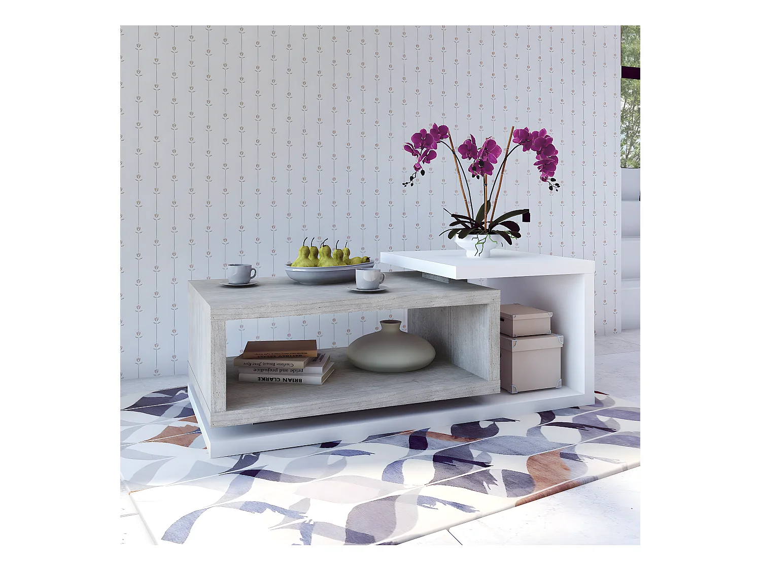 Table basse Ilyes Blanc et Béton