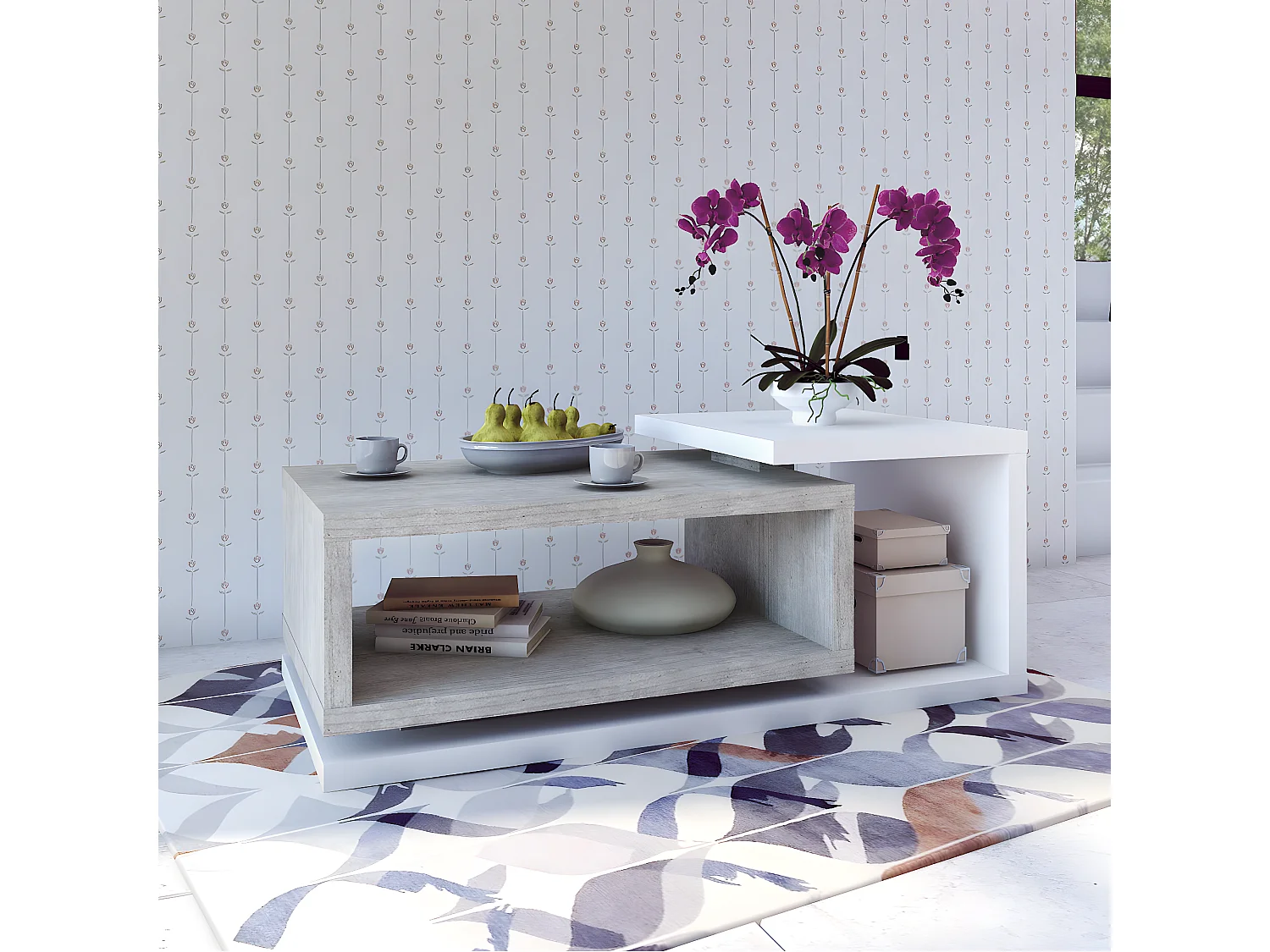 Tavolino da caffè Ilyes bianco e cemento 60cm