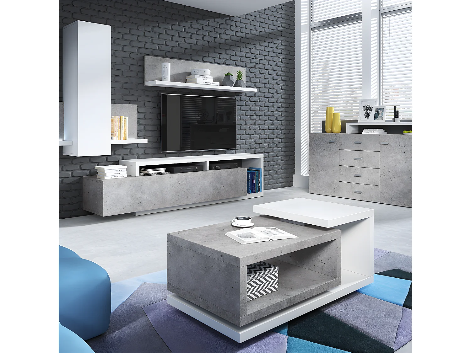 Tavolino da caffè Ilyes bianco e cemento 60cm