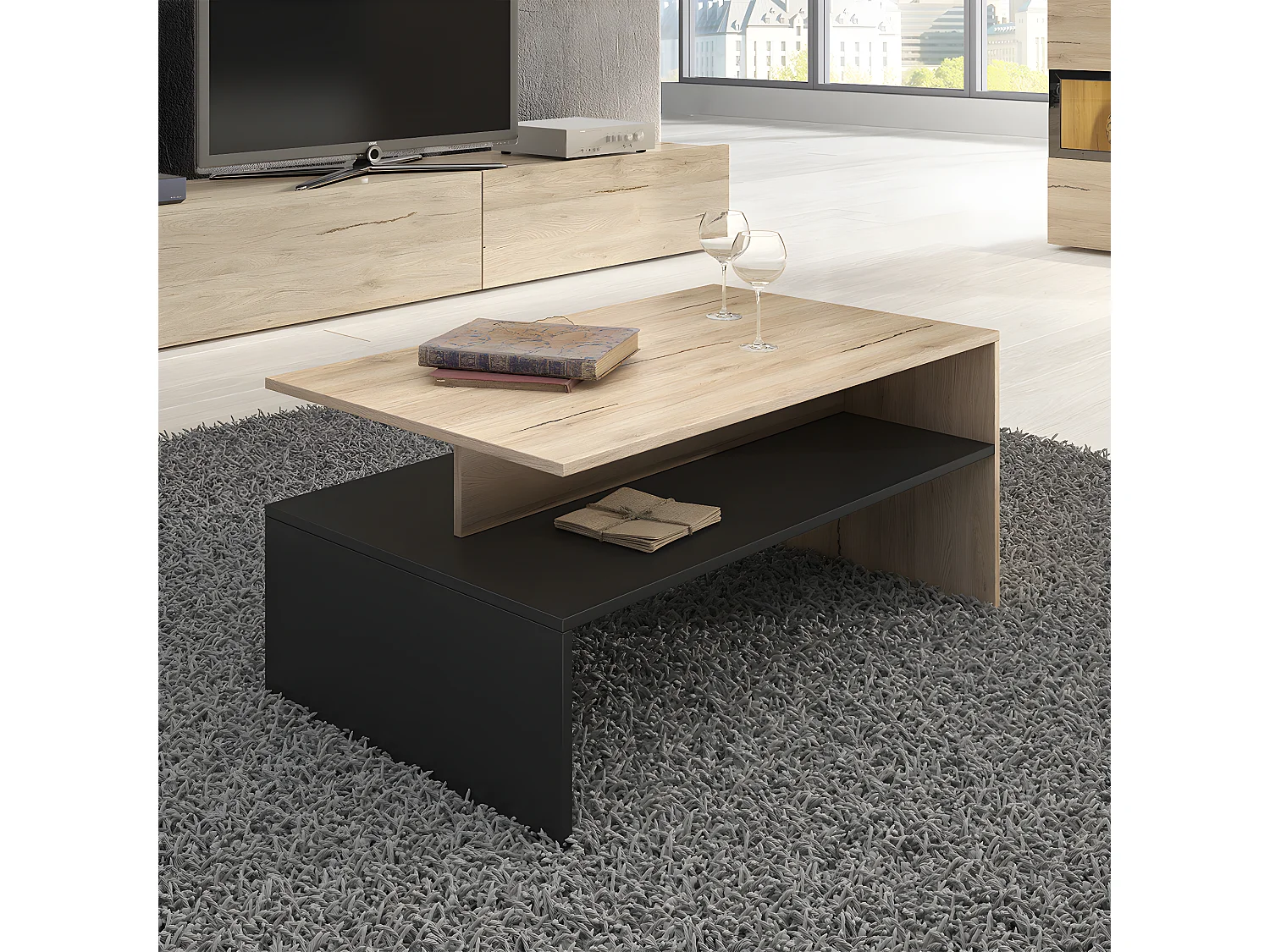 Stolik kawowy BAROS 100x60 dąb san remo jasny/czarny