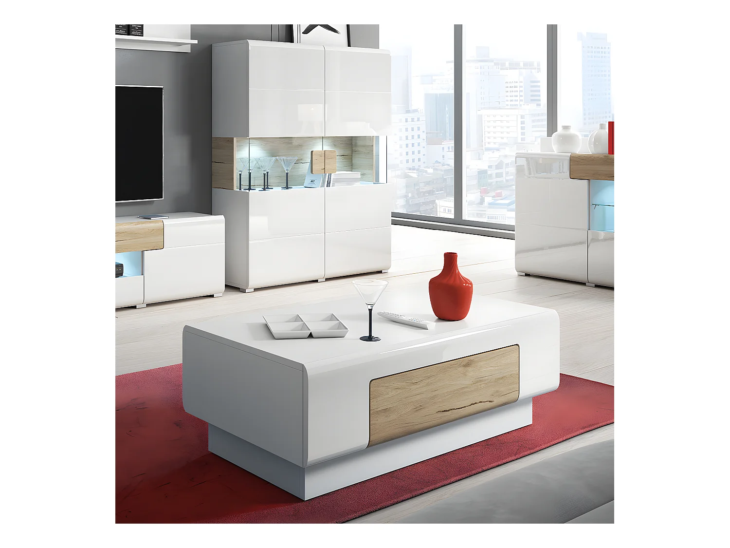 Stolik kawowy TOLEDO 1S biały połysk/dąb san remo