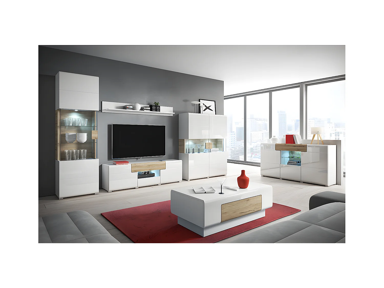 Stolik kawowy TOLEDO 1S biały połysk/dąb san remo