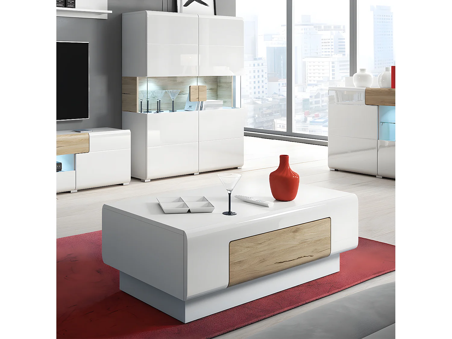 Table basse 1 tiroir Jules Blanc et Bois