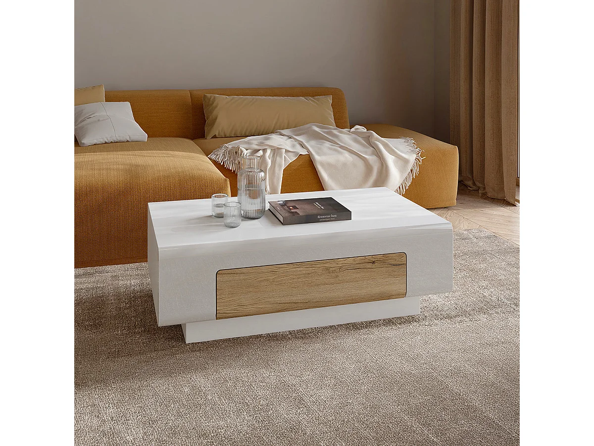 Jules White and Wood 1-Drawer Coffee Table