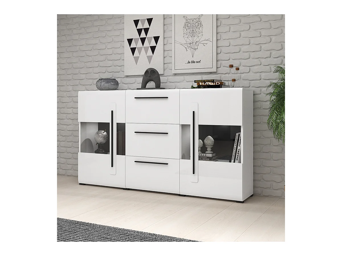 Bufé 2 puertas y 3 cajones con LED Louis Blanco