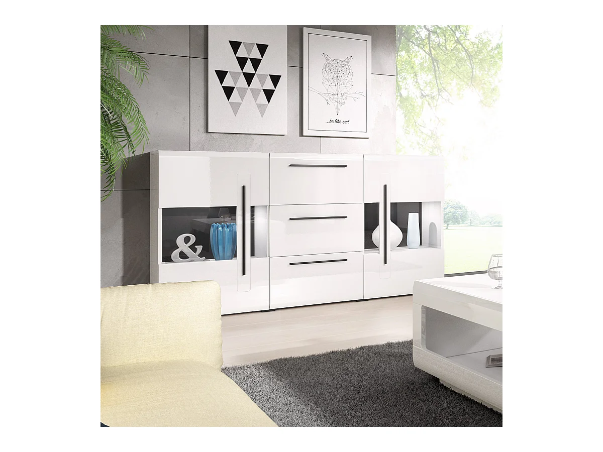 Bufé 2 puertas y 3 cajones con LED Louis Blanco