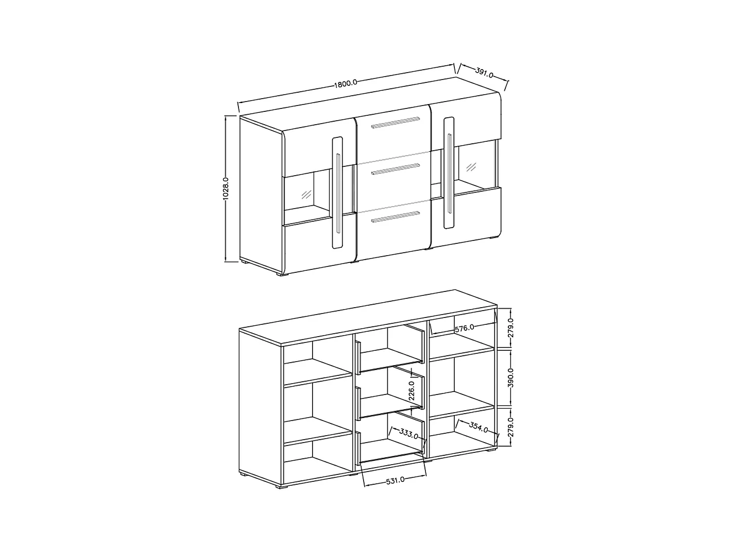 Bufé 2 puertas y 3 cajones con LED Louis Blanco