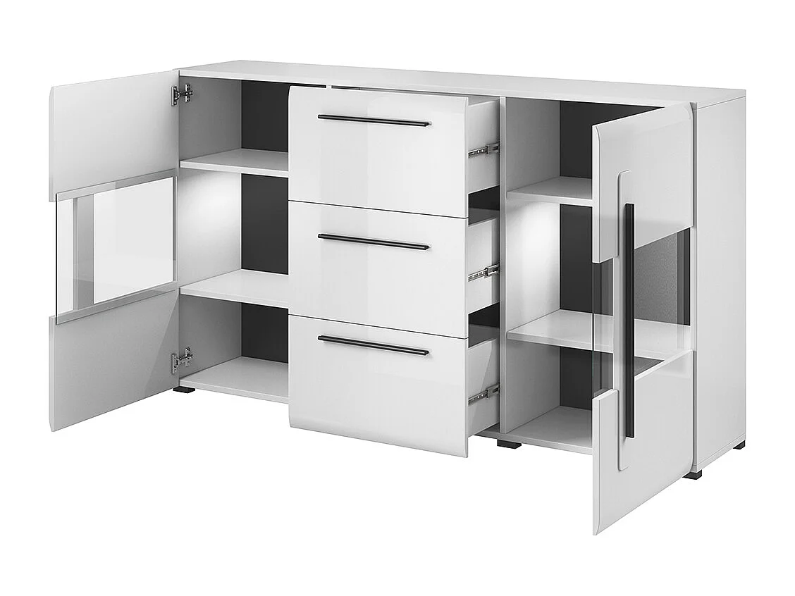 Buffet 2 portes 3 tiroirs avec LED Louis Blanc