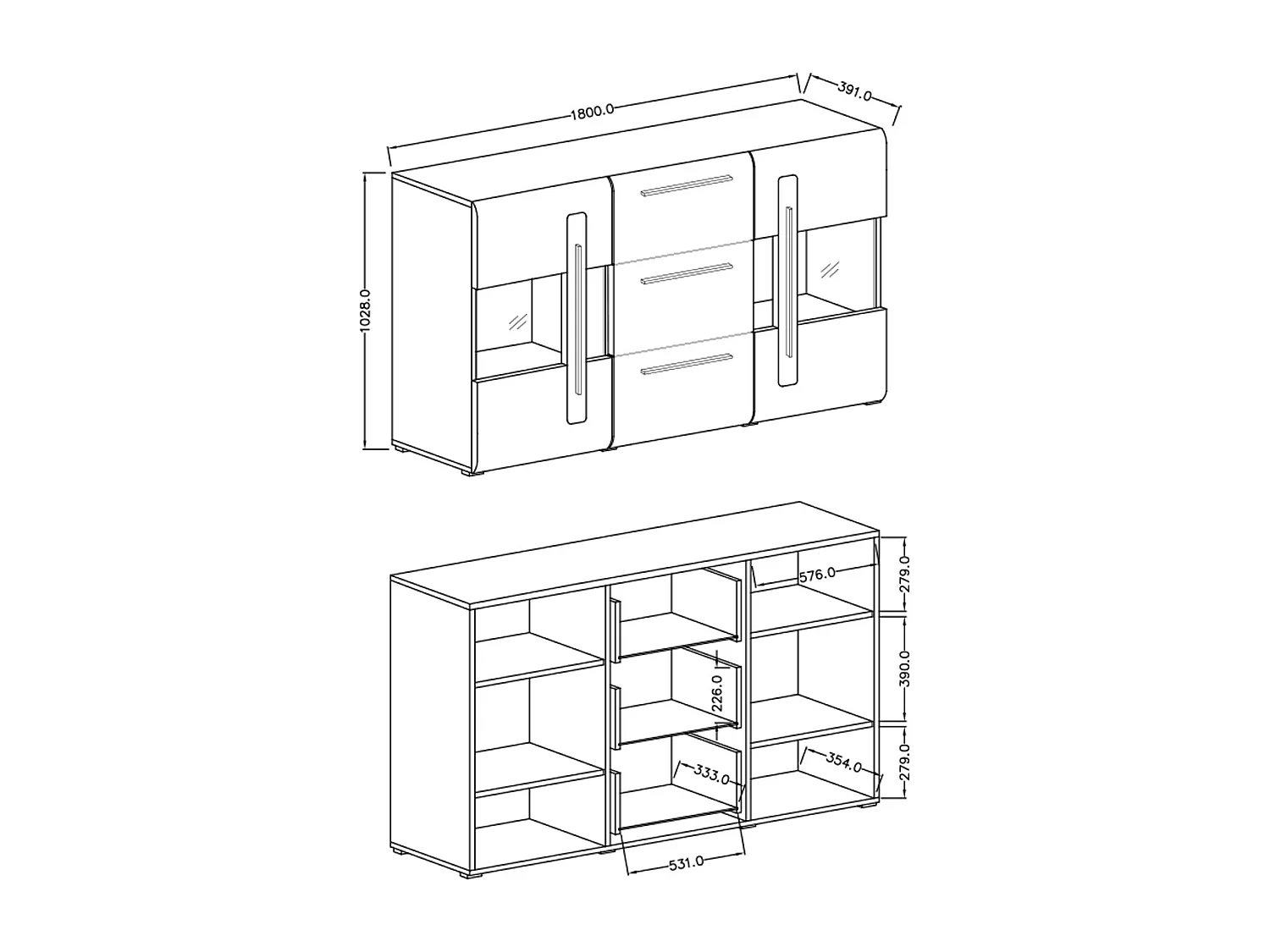 Buffet 2 portes 3 tiroirs avec LED Louis Blanc