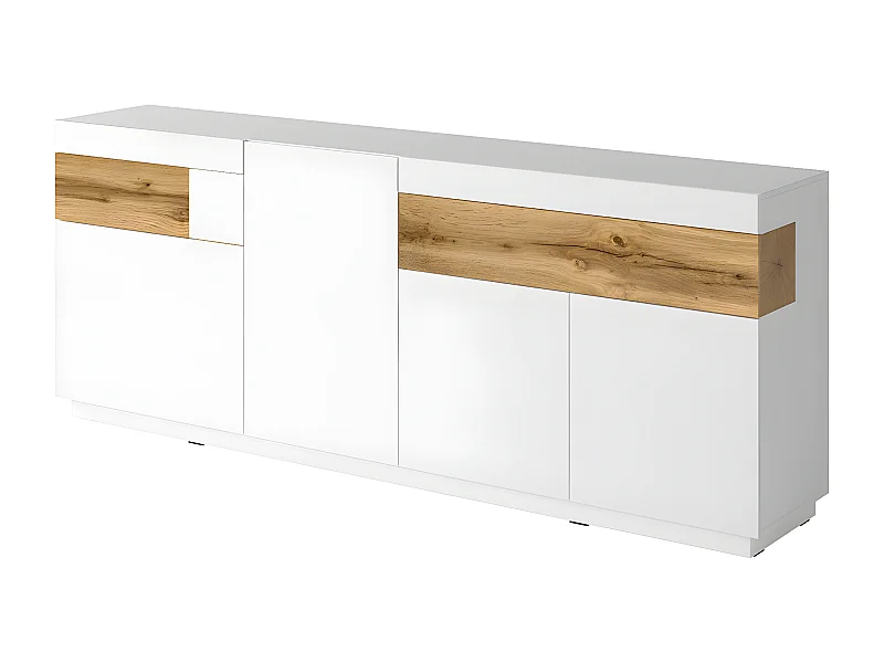 Buffet 4 portes 2 tiroirs Andrea Blanc et Bois